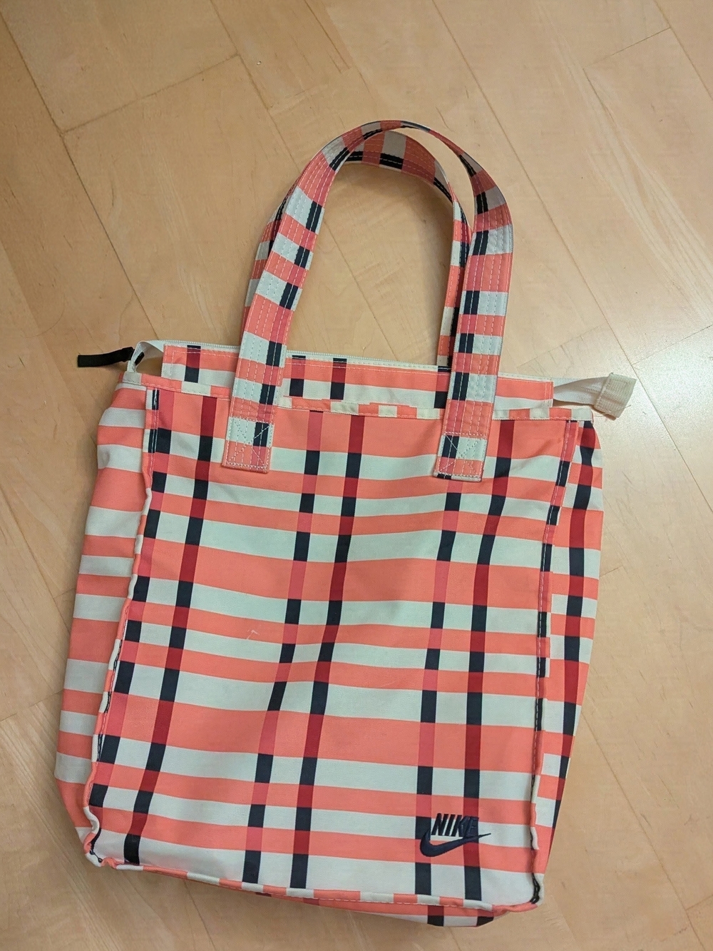Nike Coral, Navy & Cream Plaid Tote